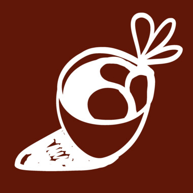 A drawing in brown and white showing a stylised turnip.
